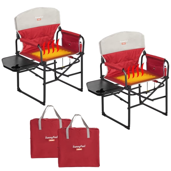 Sunnyfeel 2 pack eated Oversized Foldable Director Camping Chair with Side Table, Red