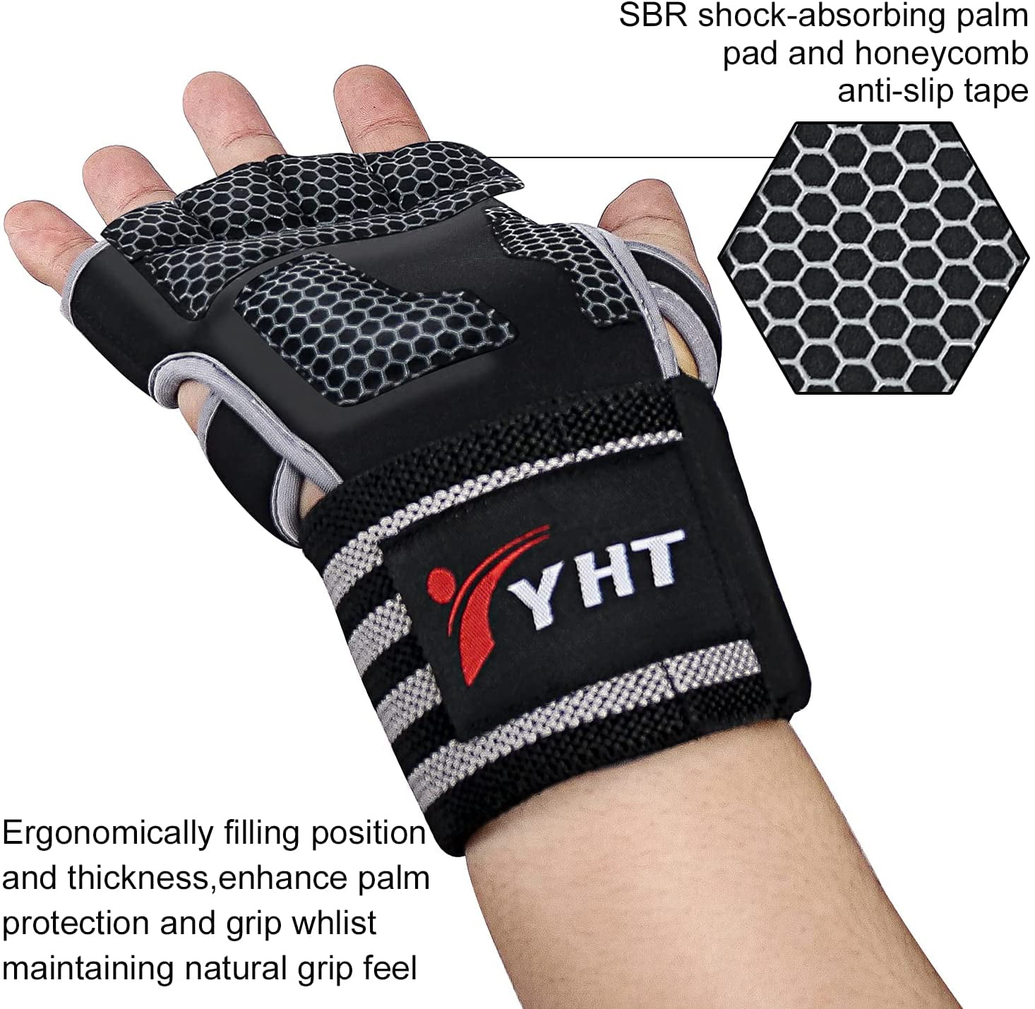 Gym YHT Workout Gloves Weightlifting Widened Elasticity Wristband Training Fitness Gloves with Wrist Wearable Elastic Palm Support for & Exercise Padding Men & Women 