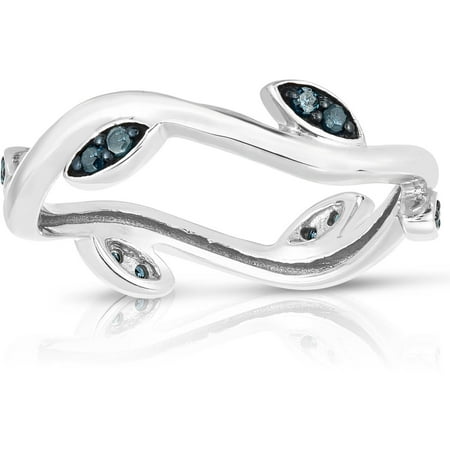 1/6 Carat T.W. Blue Diamond Silver Vine Fashion Stackable Ring