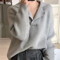 thumbnail image 3 of Suéter de cuello en V holgado a la moda coreana Rimocy, jersey de punto elegante de manga larga para mujer, camisetas de punto que combinan con todo para mantener el calor, 3 of 4