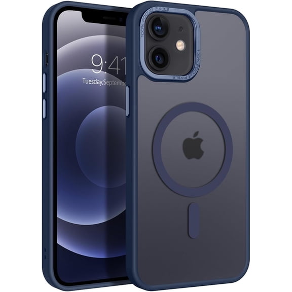 for iPhone 12 Case, iPhone 12 Pro Case, [Compatible with Magsafe] Slim Fit Shockproof Translucent Protective Women Men Girls Boys Case Cover for iPhone 12/12 Pro 6.1 Inch, Navy Blue