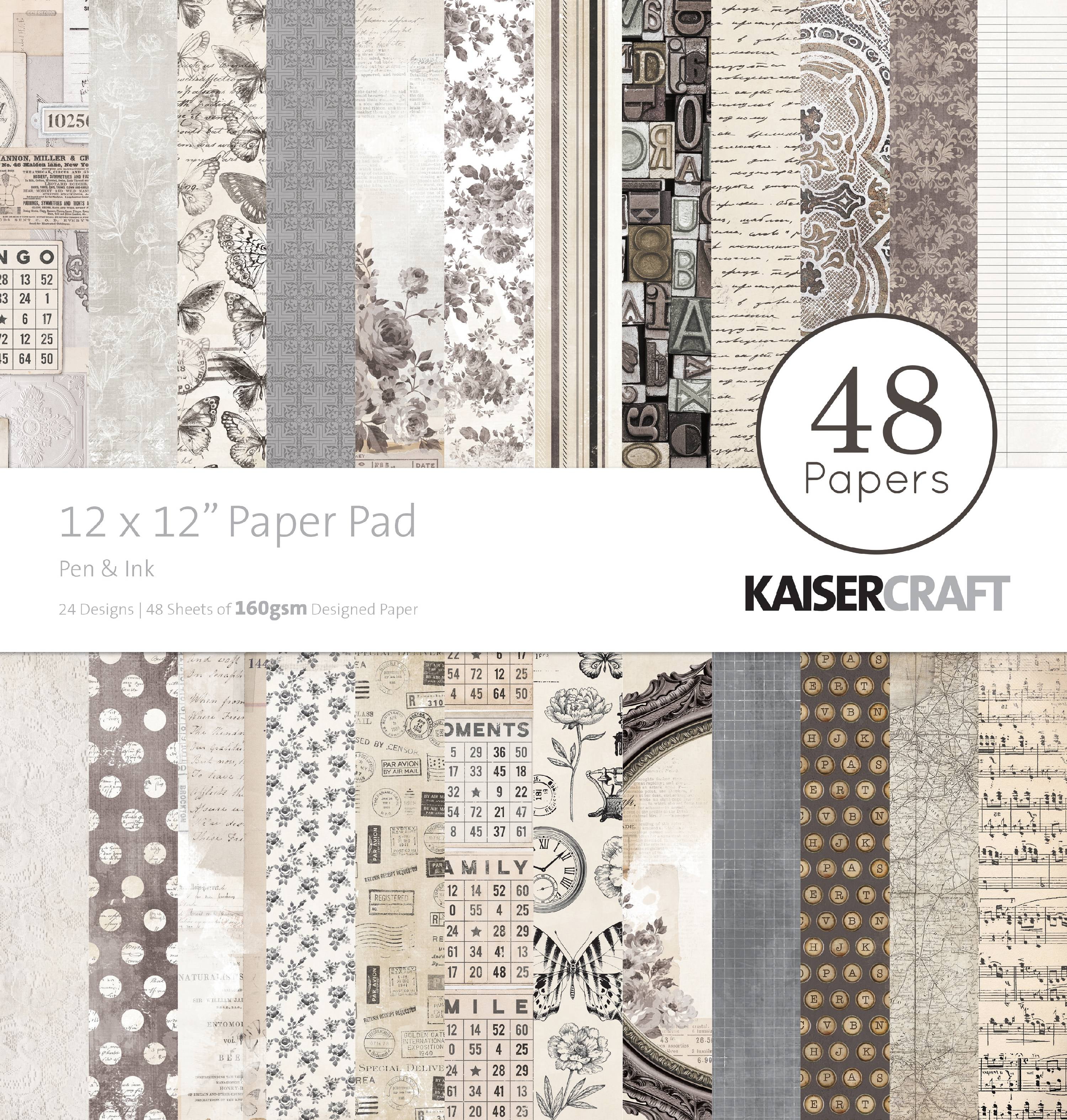 Kaisercraft Paper Pad 12"X12" 48/PkgPen & Ink