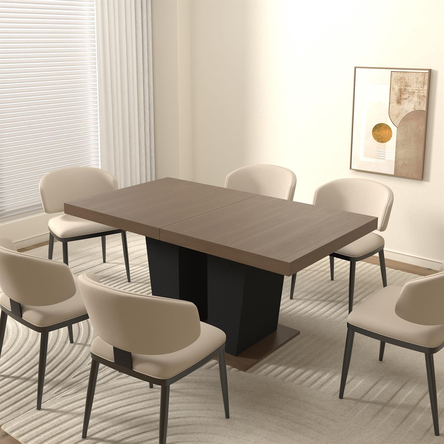 Spaco 78" Expandable Dining Table for 4-10 People with Double Sturdy Pedestal Base, Modern Rectangle Dining Table for Kitchen, Dining Room, Black