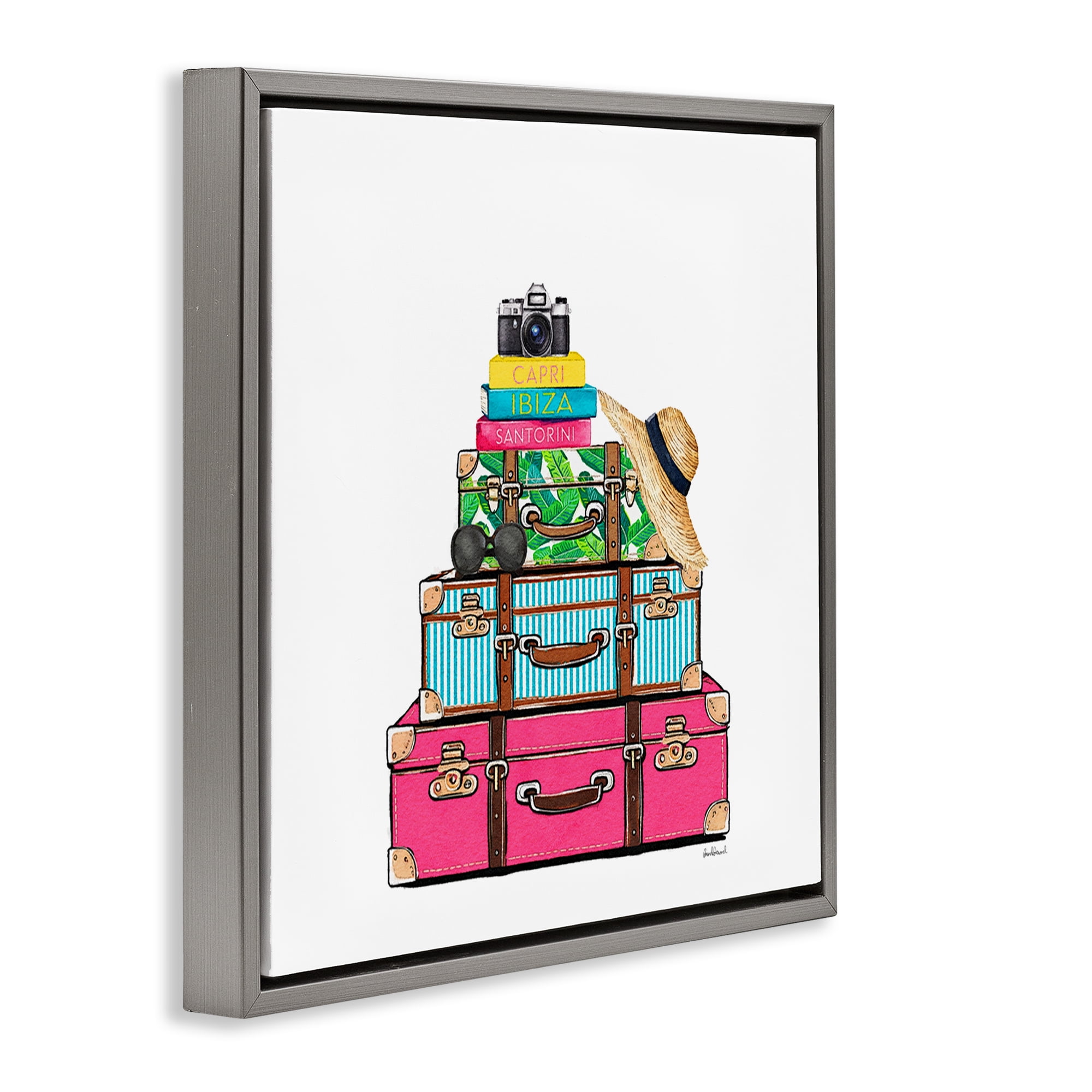 Stupell Industries Glam Travel Suitcases Gray Framed Floater Canvas Wall Art, design by Amanda Greenwood