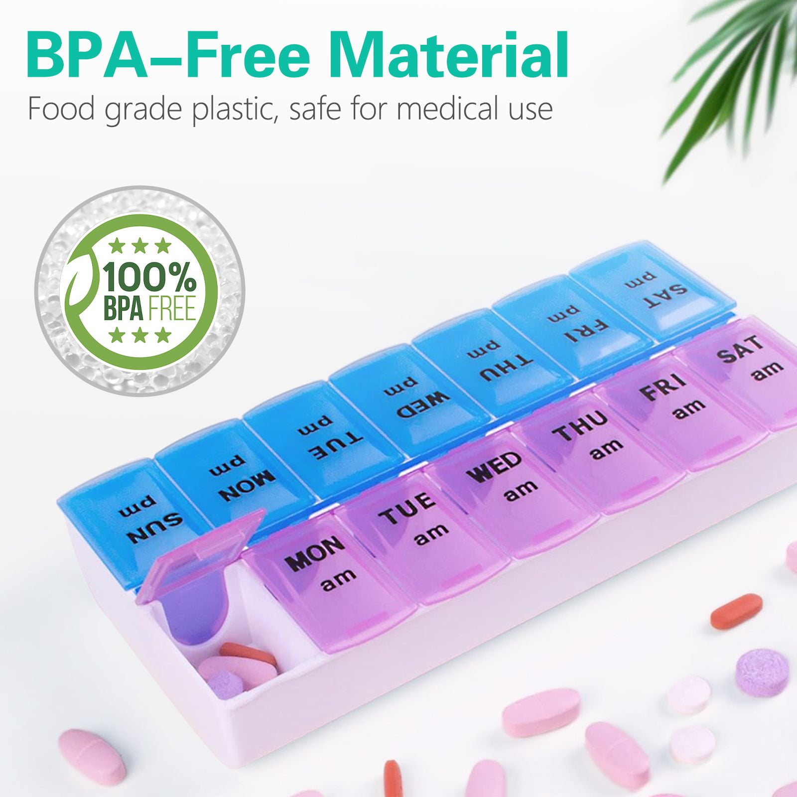 2PCs Weekly Pill Box Organizer 7 Day AMPM Organizer Case Medicine Removable Pill