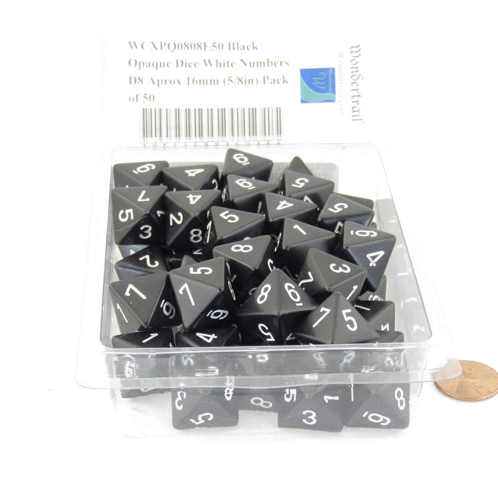 Black Opaque Dice with White Numbers D8 Aprox 16mm (5/8in) Pack of 50 Wondertrail