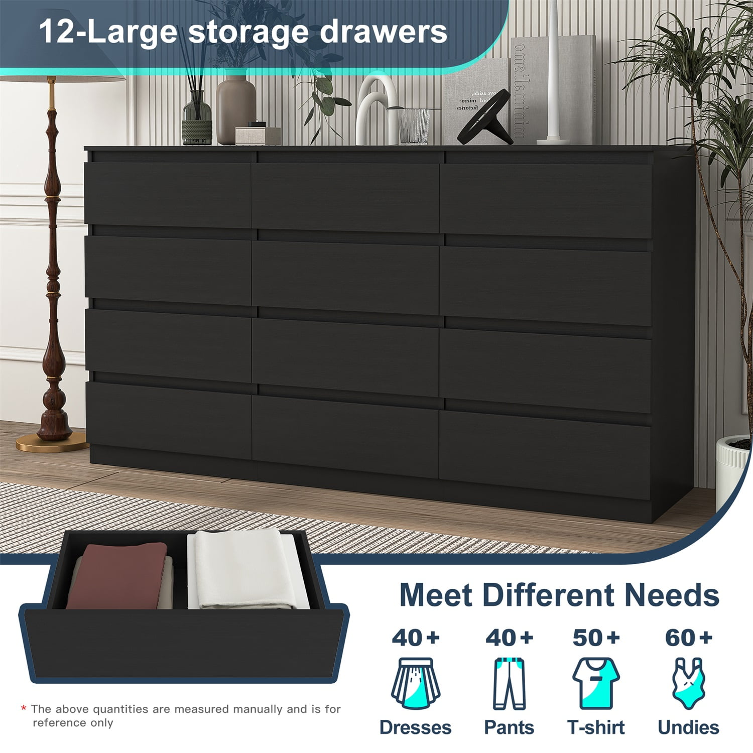 Hommoo Furniture,Modern and Minimalist Dresser for Bedroom, 12 Chest of Drawers, Wooden Dressers for Bedroom, Living Room,Hallway,White