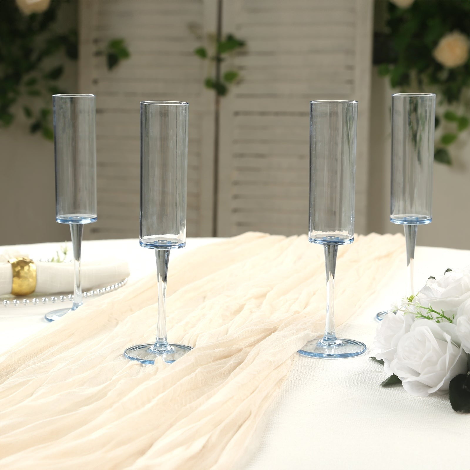 BalsaCircle 6 Dusty Blue 6 oz Cylindrical Reusable Plastic Champagne Flutes Wedding Party Events Reception Tableware Decorations