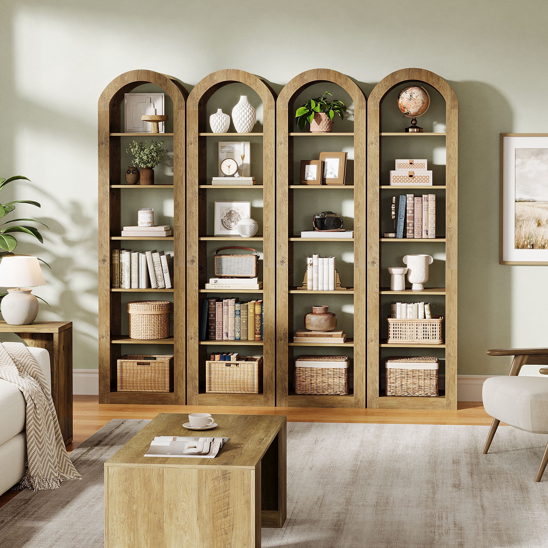 Tribesigns 74.8" Tall Arched Bookshelf, 6-Tier Narrow Open Bookcase, Floor Standing Corner Display Shelves Storage Organizer for Small Space, Home Office, Living Room