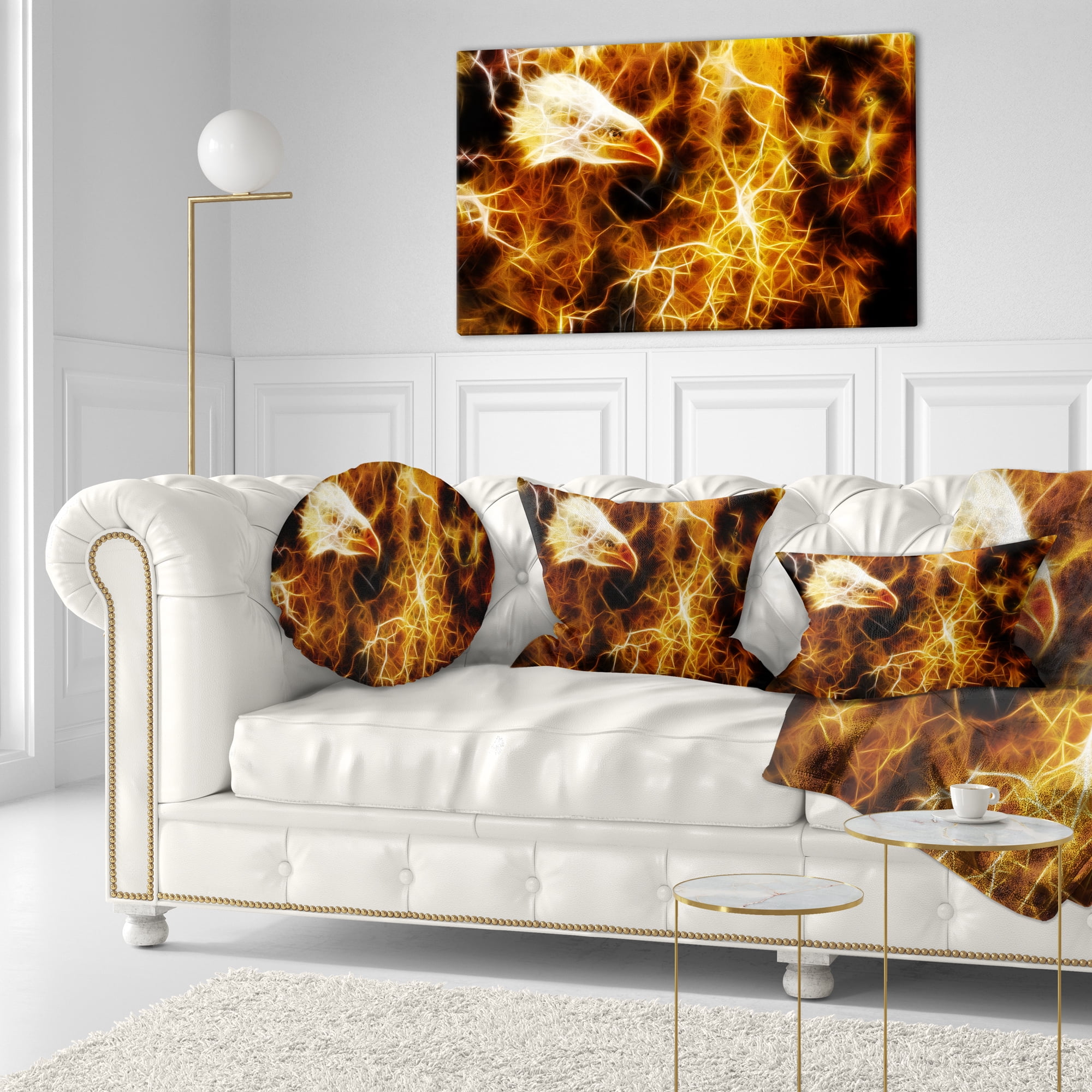 Designart Wolf and Eagle Collage - Abstract Throw Pillow - 12x20