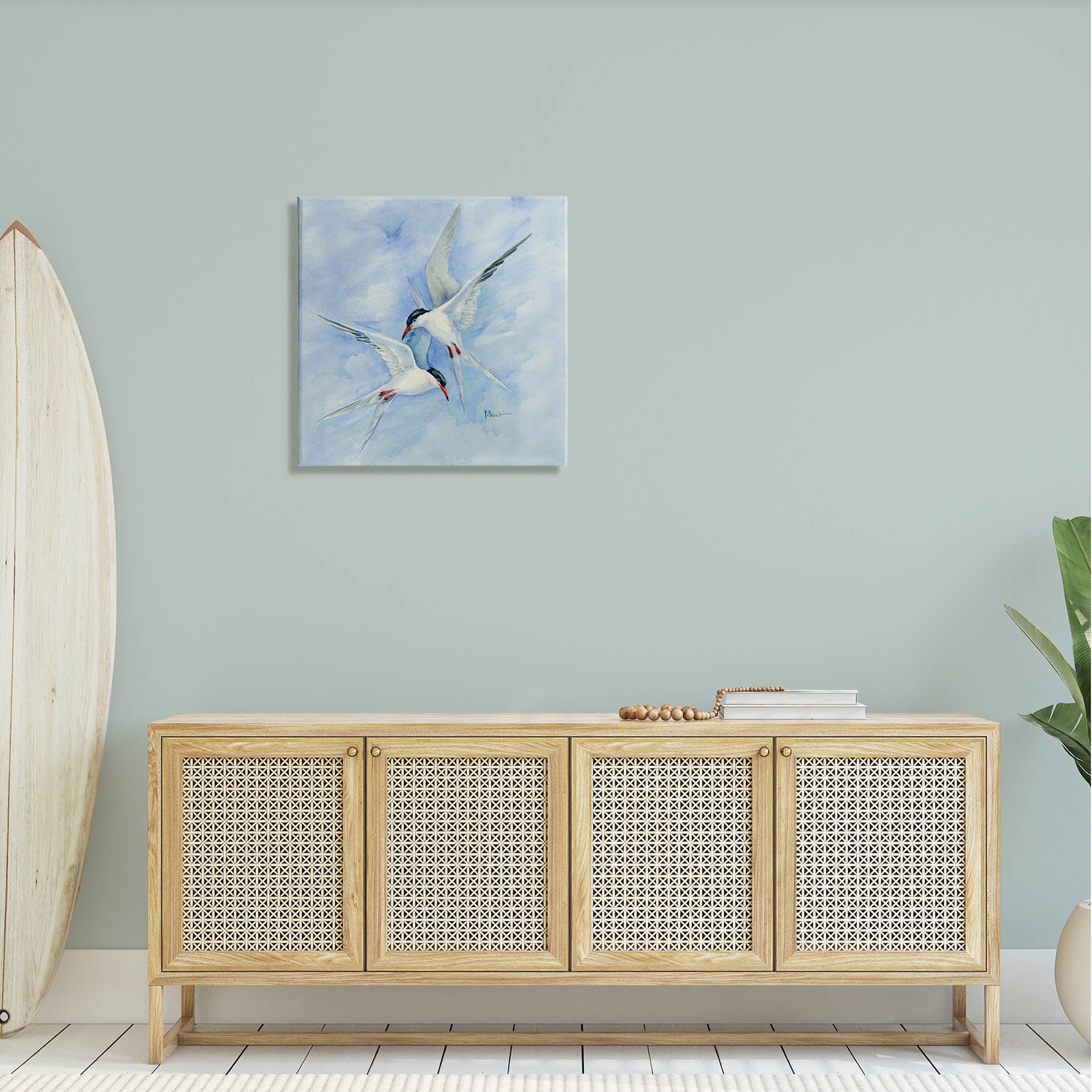 Two Birds Flying Sky Wildlife Animals & Insects Painting Gallery Wrapped Canvas Print Wall Art