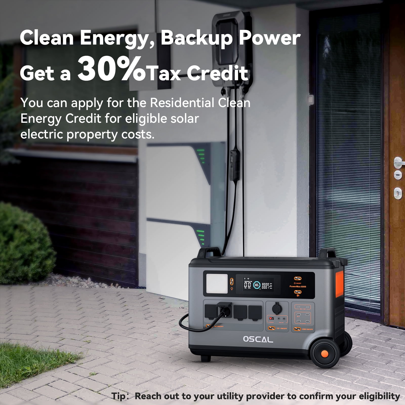 OSCAL Portable Power Station 6000W with 2x400W Solar Panel, 3600Wh LiFeP04 Solar Generator for Home Use, Outdoor Camping, PowerMax 6000