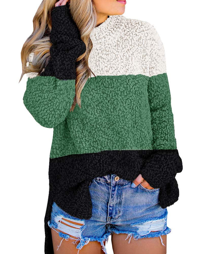 SySea Womens Fuzzy Knitted Sweater Sherpa Fleece Side Slit Full Sleeve  Jumper Outwears - Walmart.com
