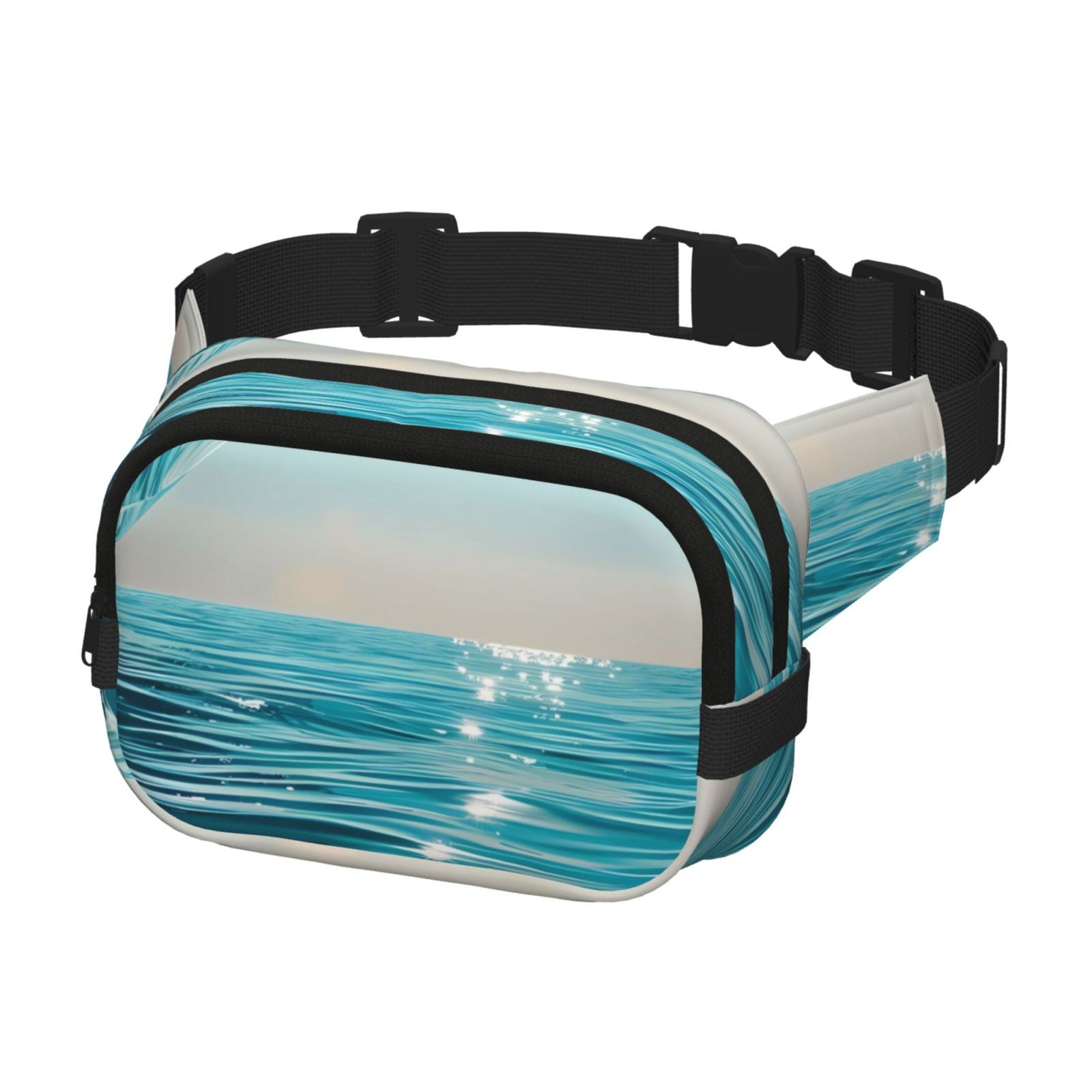 Picia Turquoise Ocean Reflection Print Square Double-Layer Waist Bag Mini Adjustable Waist Belt Bag Exercise Running Travel Hiking