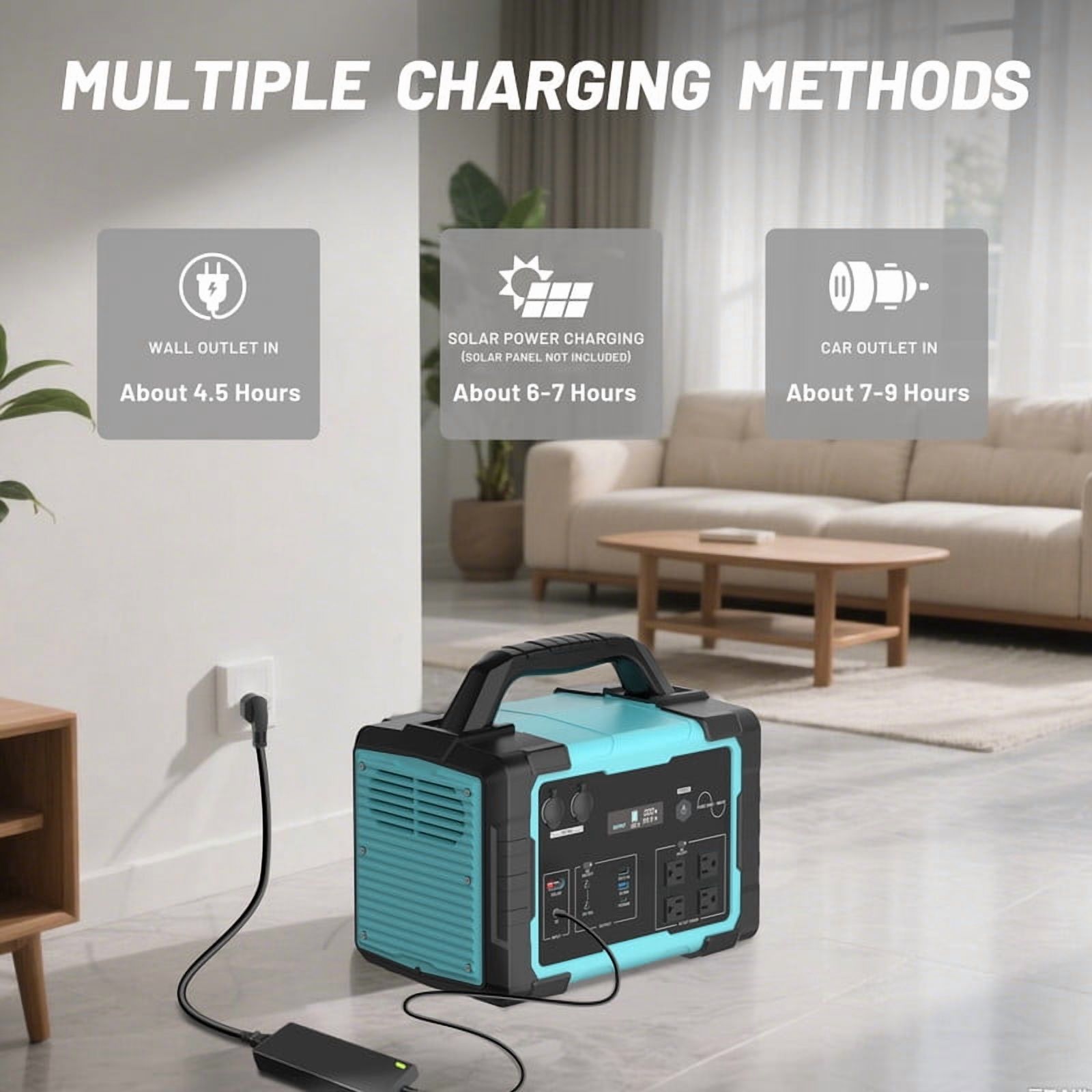 1000W Portable Solar Generator, 1024Wh LiFePO4 Battery Power Station with 120V AC Outlets, Backup Power Supply for Camping, Outdoor Travel, RV, and Home Emergency - Blue