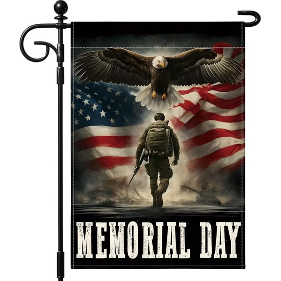 Memorial Day Patriotic 4th July American Garden Flag 12 x 18 Inch Double Sided Burlap Outdoor Decor