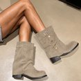 thumbnail image 5 of OKBOP Women's Faux-Suede Mid-Calf Slouch Boots, Fold-Over Shaft Studs Buckle Pull-On Round Toe Block Low Heel Boots Boots Sizes 35, 5 of 5
