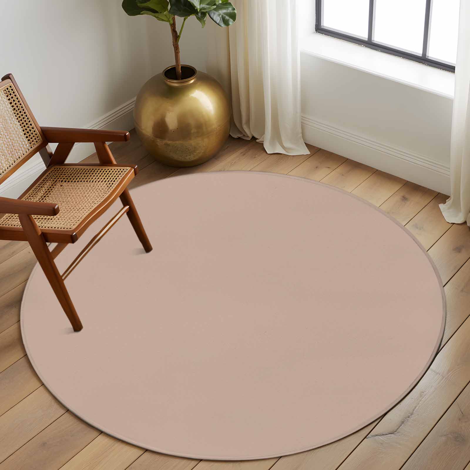 Brown Round Rugs 6ft, Farmhouse Solid Brown Color Modern Art Non Slip Washable Rug Runner, Low Pile Indoor Floor Carpet Mat Bathroom Rugs for Living Room, Bedroom, Kids Room