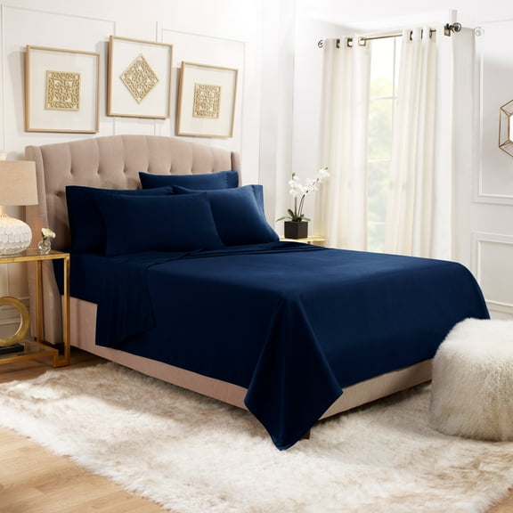 Empyrean Luxury Bed Sheets, Microfiber Bed Sheet Set, California King, Navy, 6 Piece