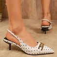 thumbnail image 4 of Womens Slingback Heels Metal Chain Pointed Closed Toe Sandals Elastic Band Elegant Print Summer Dress Pumps Shoes White Size 6, 4 of 7