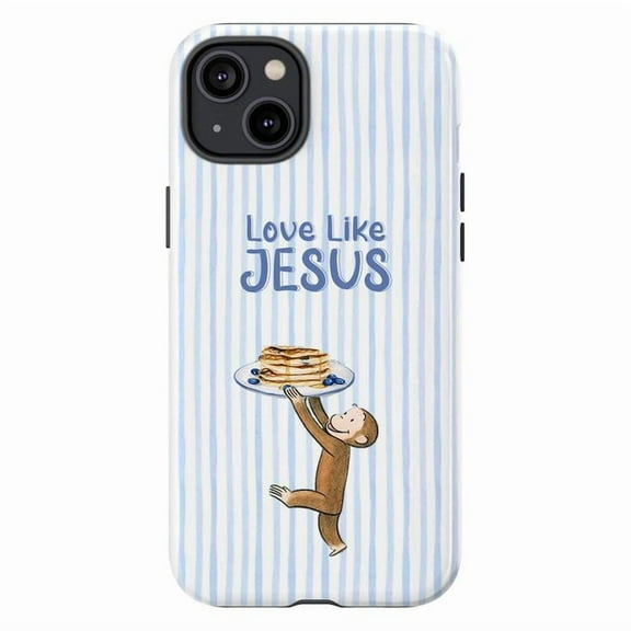 Love Like Jesus Phone Case, Curious Monkey with Pancakes Christian Quote Cover for iPhone 17 16 15 14 13 12 11 Pro Max Plus Mini