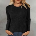 thumbnail image 2 of Bovemsi Womens Sweaters Cozy Women's Autumn Solid Color Round Neck Strip Bottom Loose Casual Seven Quarter Sleeve Top Business Casual Sweaters, 2 of 5