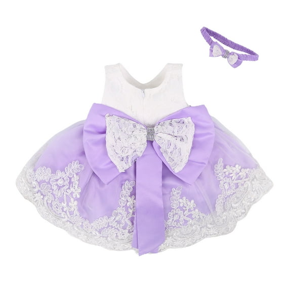 Gureui Toddler Infant Baby Girls Dress with Hairband, Sleeveless Floral Lace Back Big Bow Round Neck Dress, Multi-Layer Mesh TuTu Style Back Zip Dress