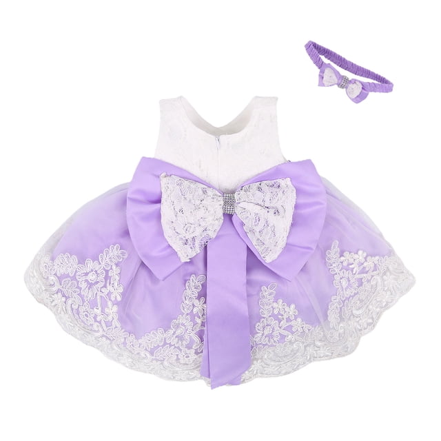 EYIIYE Robe de Fête pour Bébé Fille Sans Manches avec Dos en Dentelle, Robe Tutu à Grand Nœud