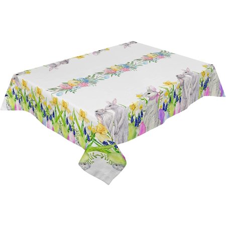 

Easter Tablecloth Bunny Eggs Flowers Waterproof Oil-Proof Table Cloth Spring Floral Rabbit Kitchen Spillproof Tablecloths Table Cover for Easter Day Decoration 60x102in