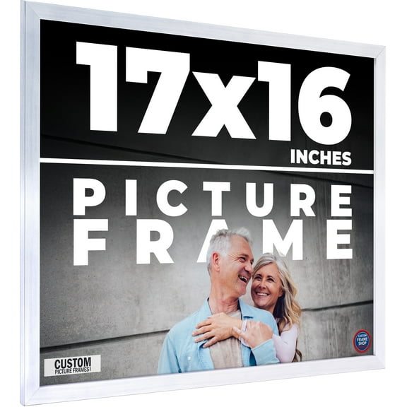 17x16 Frame Silver Stainless Steel Solid Wood Picture Frame | 0.75 Inch Moulding Width | Includes