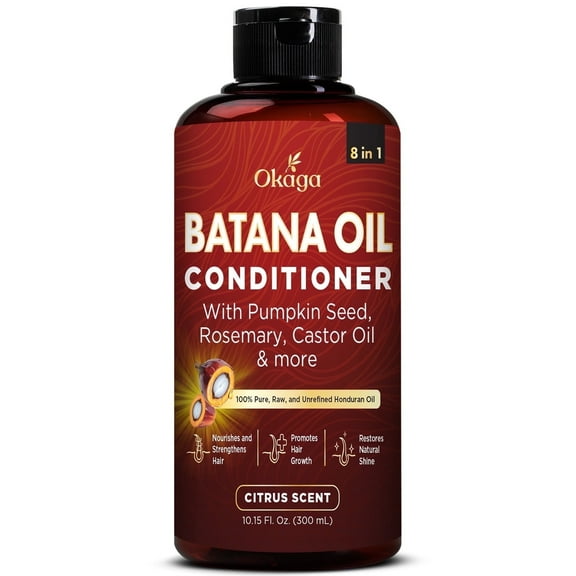 Okaga Batana Oil Conditioner for Hair Growth, Aloe Vera Leaf Juice, Biotin, Honduran Batana, Jojoba, Argan, Pumpkin Seed, Castor & Rosemary Oils, 8-in-1 Natural Formula (10.15 fl oz Citrus Scent)
