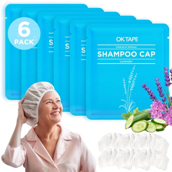 No Water Shampoo Caps (6 Pack) 3 Scents, Rinse Free Shower Cap for Elderly, After Surgery, Camping, Shampoo and Conditioner Hair Wash Cap (Lavender, Verbena and Cucumber Scents)