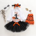 thumbnail image 1 of Ensemble de 4 Pcs pour Tout-Petits, Enfants, Bébés Filles, Halloween, Barboteuse, Combinaison, Haut + Jupe Mini de Fête Tuller, 1 of 5