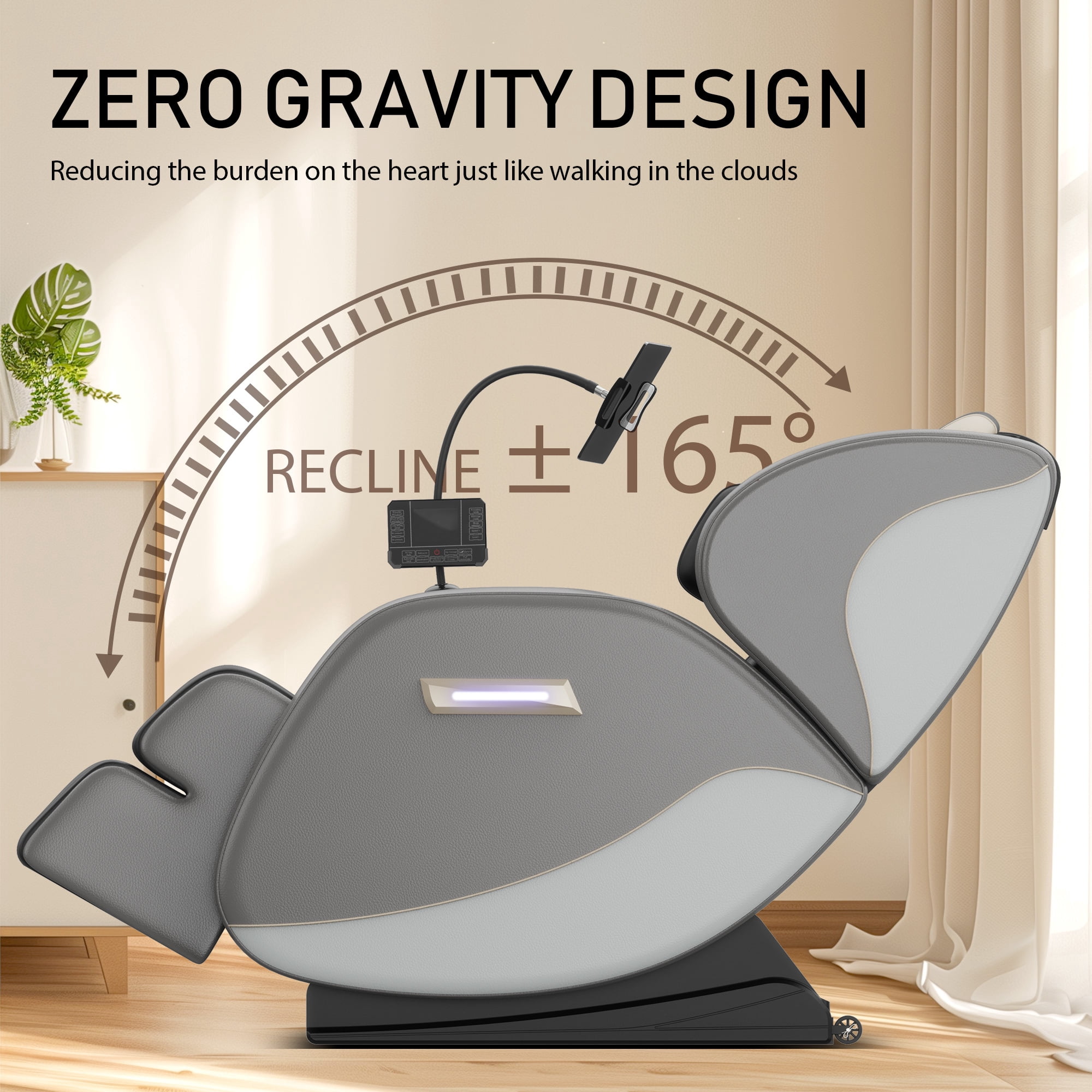 AENKYO Full Body Zero Gravity Massage Chair with Heating, Airbags, Bluetooth Speaker, Foot Roller, and Touch Screen Control Gray