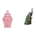 thumbnail image 1 of Tarro de cerámica para jengibre,Jarrón de cerámica con jengibre y arreglo floral,Jarrón decorativo de porcelana con tapa,Figura de escritorio,Estante de estatua de pavo real para, 1 of 8