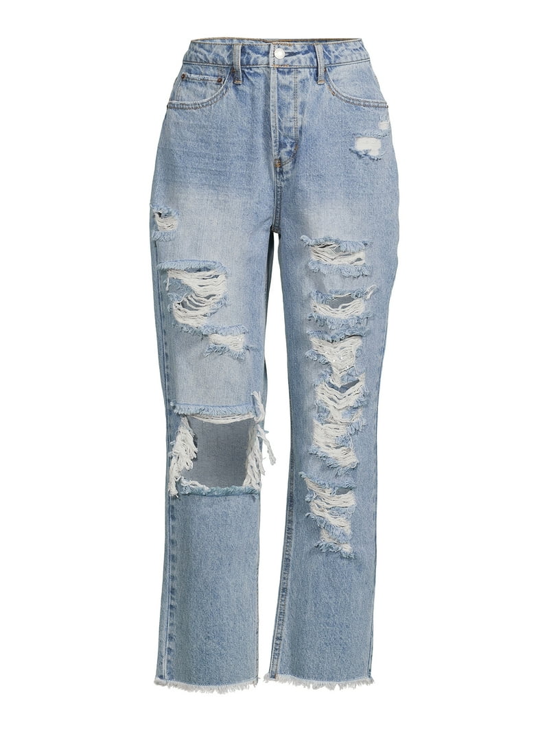 Vanilla Star Women's Juniors Distressed 90's Boyfriend Jean
