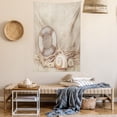 thumbnail image 2 of Coastal Tapestry, Welcome On Board Life Buoy Wooden Sepia Fishnet Holiday Maritime Theme Print, Wall Hanging for Bedroom Living Room Dorm Decor, 60W X 80L Inches, Tan Beige White, by Ambesonne, 2 of 5