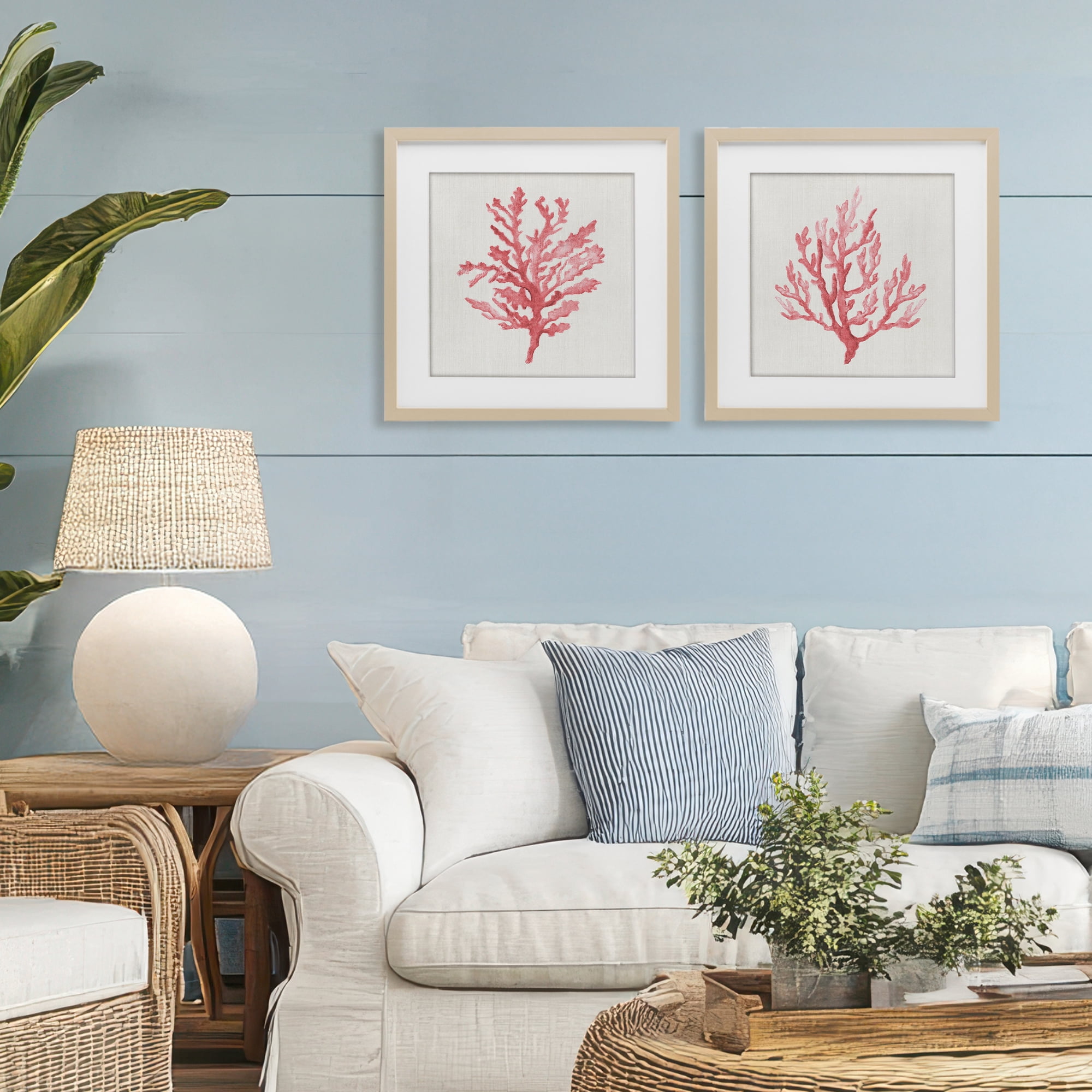Stupell Industries Rosy Pink Coral Branches 2 Piece Birch Framed Print Under Glass Set, design by Janet Tava