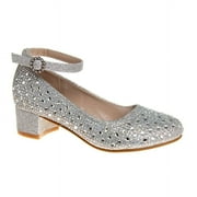 Badgley Mischka Girls Block Heel Dress Shoes - Silver, Size: 12