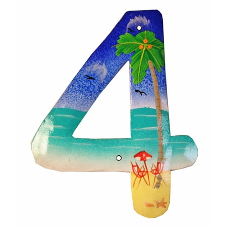 

Tropical Beach House Numbers Haitian Metal Art Number 4