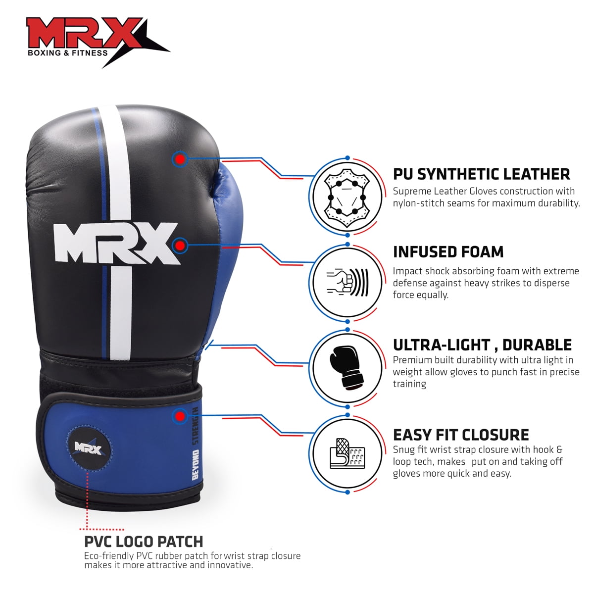 MRX Boxing Gloves for Men Women Boxing Training Gloves Kickboxing Muay Thai Sparring Punching Gloves Kickboxing Gloves Heavy Bag Workout Gloves for Boxing Durable Leather MMA Martial Arts|Black Blue