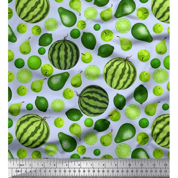 Soimoi Poly Georgette Fabric Pear,Lemon & Watermelon Fruits Printed Craft Fabric by The Yard 52 Inch Wide