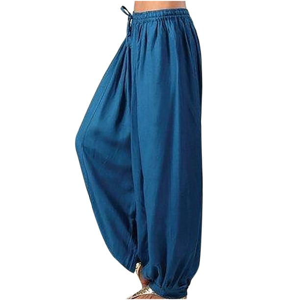 Gibobby Pantalones deportivos mujer Tallas grandes Casual Harem Sólidos Azul marino M