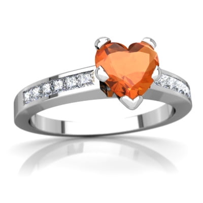 Fire Opal Channel Set Ring in 14K White Gold by