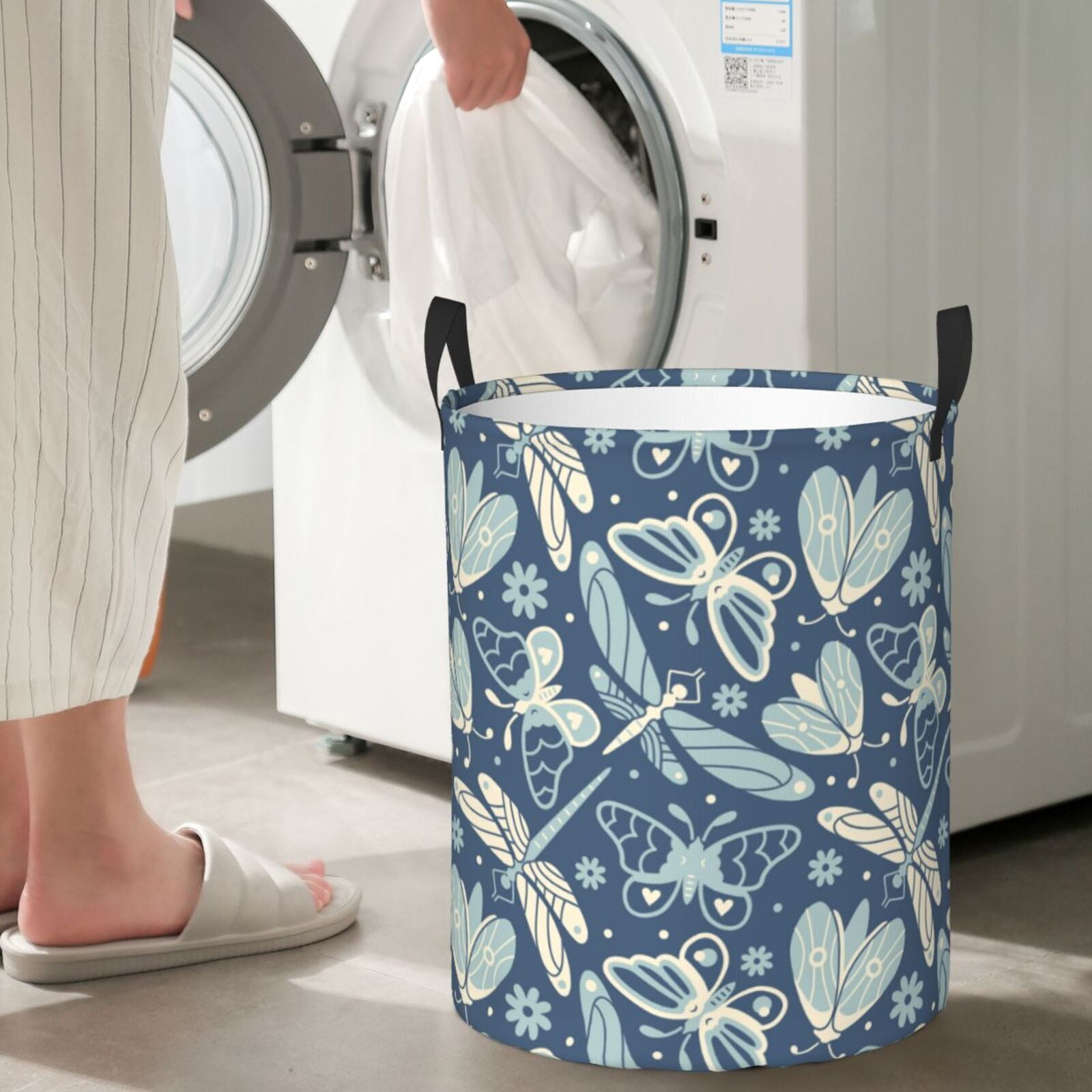 Large Laundry Basket with Handles - Dragonfly Moth Butterfly Kids Baby Dirty Clothes Laundry Hamper for Bedroom Aesthetic