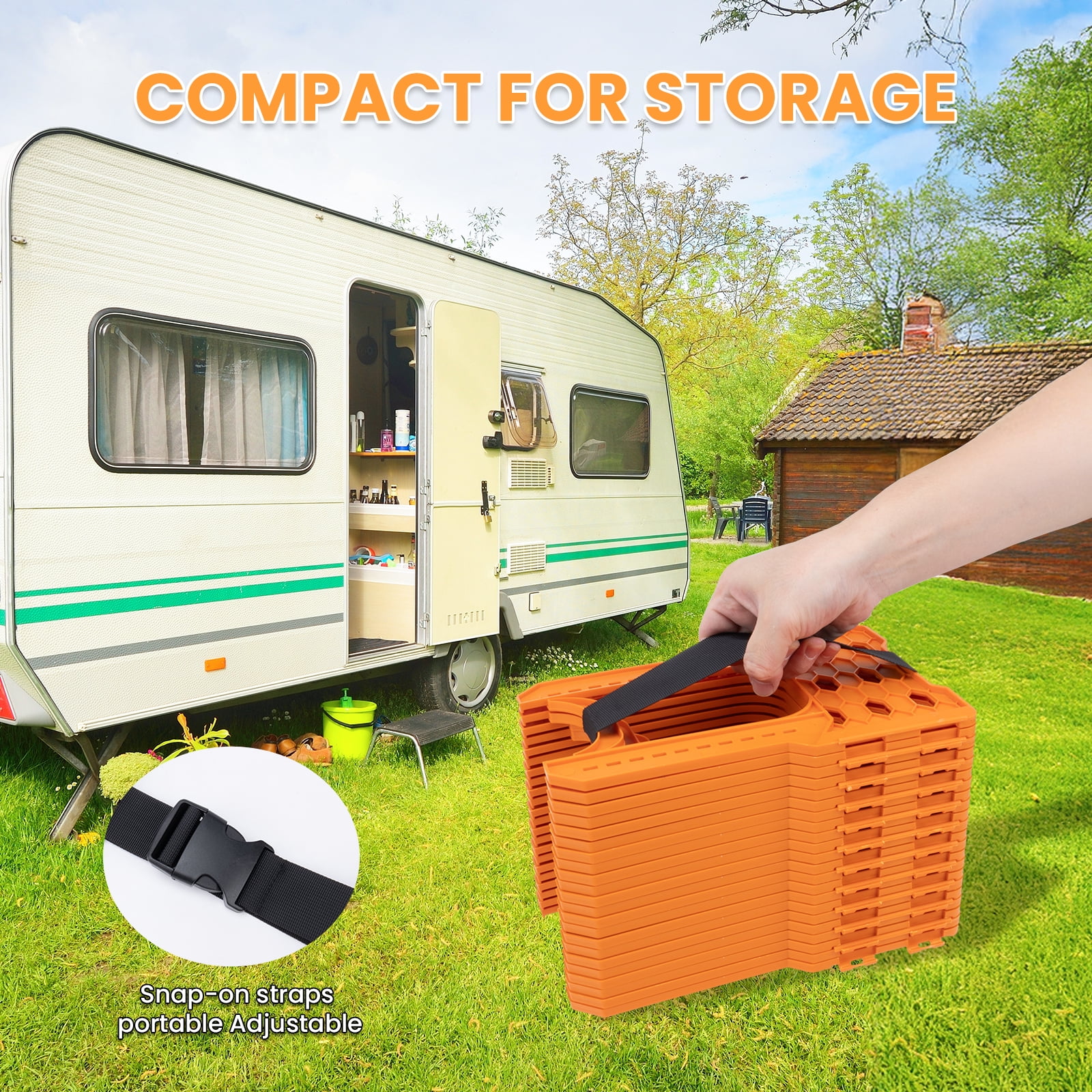 RV Sewer Hose Support, 10FT Adjustable RV Hose Support Holder Camper Sewer Hose Support for Fast & Secure Dumping with carrying Strap, Orange