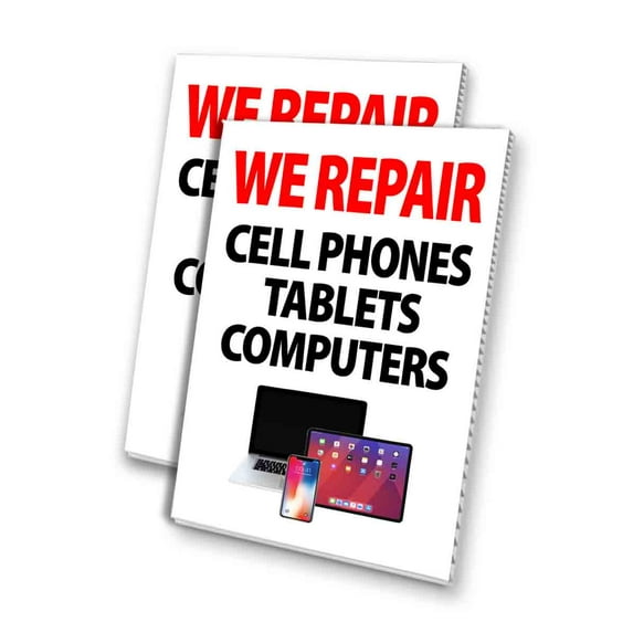 We Repair Cell Phones Tablets Computers (24" X 36") 4mm Corrugated Plastic Panel, Graphics Applied To 1 Side (Pk of 2)