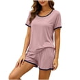 thumbnail image 4 of WIZUTIZ Women's Solid Color Crew Neck Short Sleeve Shorts Pajama Set Soft Modal Cotton Loungewear Comfy Sleepwear Casual 2 Piece Lounge Set, 4 of 6