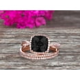 thumbnail image 3 of Trio Set 3.05 Carat Cushion Cut Black Diamond Moissanite 10k Rose Gold Wedding Set Bridal Ring Infinity Stacking Matching Band Art Deco, 3 of 5