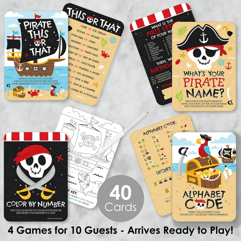 Big Dot of Happiness Pirate Ship Adventures - 4 Skull Birthday Party Games  - 10 Cards Each - Gamerific Bundle 